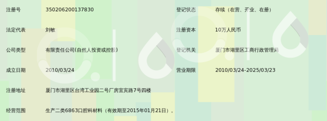 廈門雅萌陶齒材料鎖定